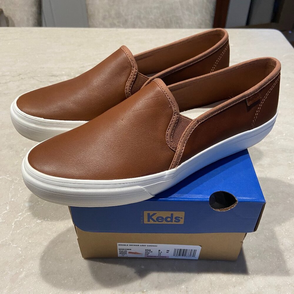Keds Double Decker Leather Slip-on Sneaker - Cognac - Size 8M  NIB